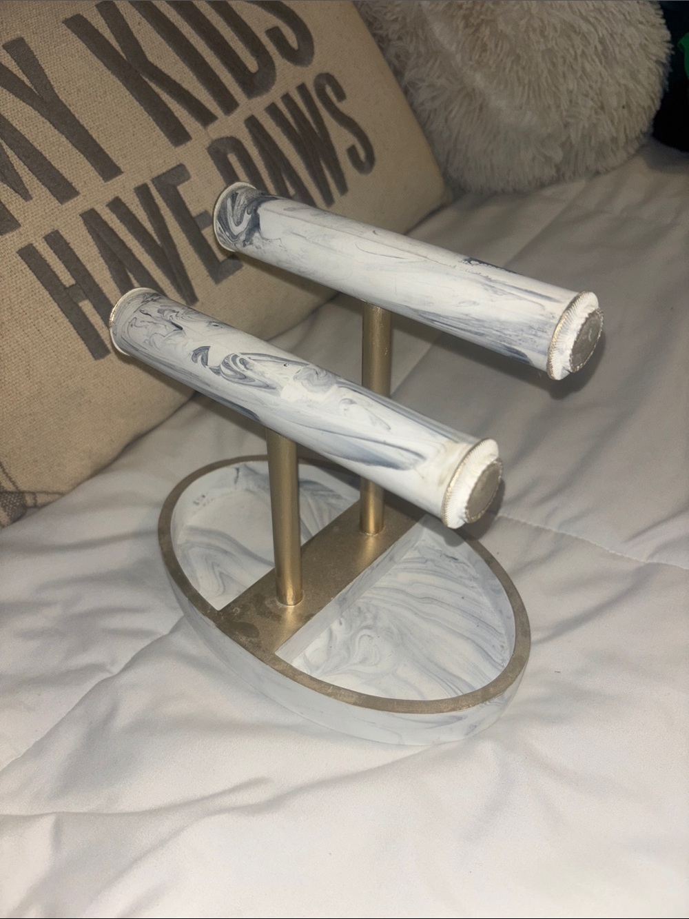 Marble-Effect White and Gold Jewelry Display